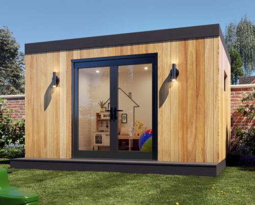 Garden Studio with sliding doors and no overhang or canopy