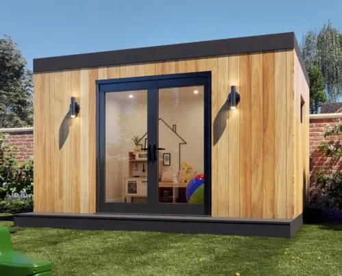 Garden Studio with sliding doors and no overhang or canopy